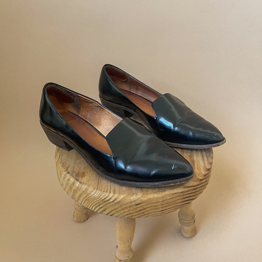 Madewell Black Stacked-heel Loafer In High Shine